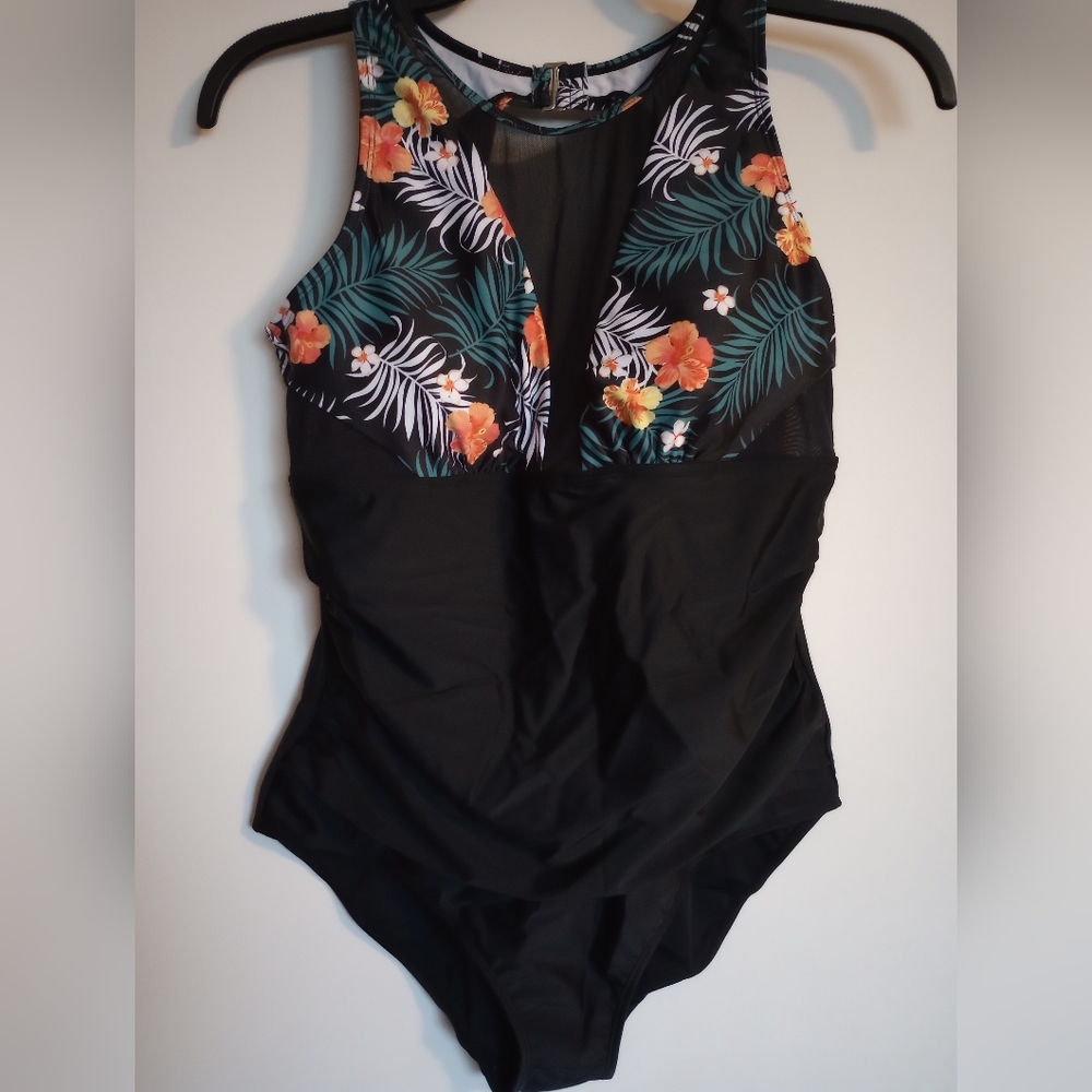 SALE 💥Women's One Piece Bathing Suit Large Tropical Mesh